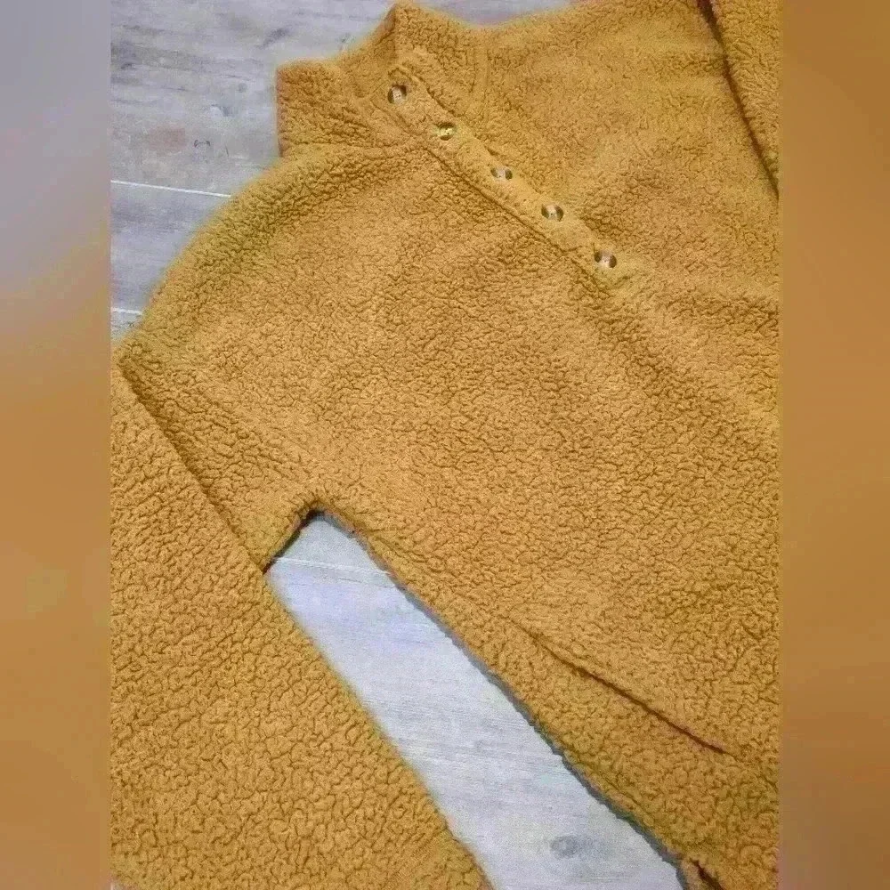 Aerie Sherpa Fleece Teddy 3/4 Button-Up Sweater.
